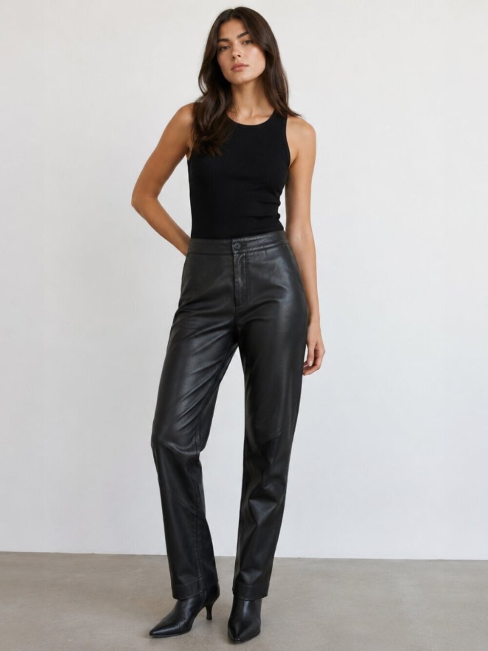 Vintage Black Leather Pants Trousers Moto Minimalist 90s Y2K 27